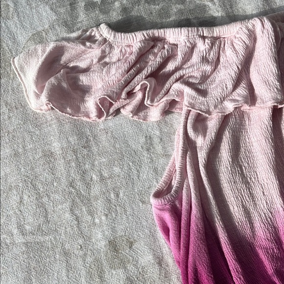 Free People Pink Ombré Ruffled Ruched Blouse Crop Top - Picture 3 of 13